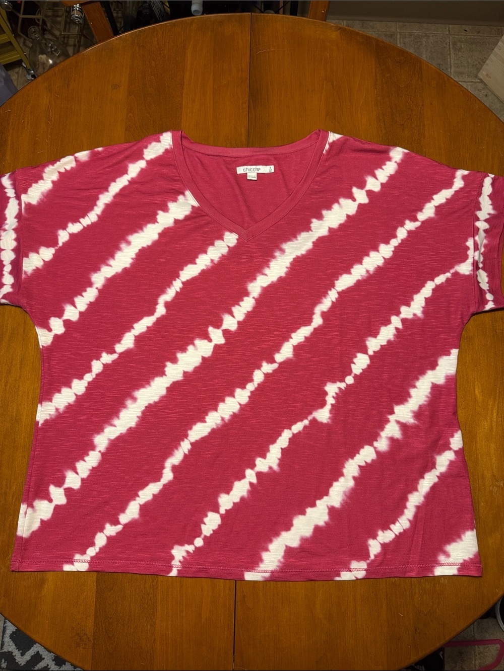 Chico’s Pink Tie-Dye V-Neck Women's Top